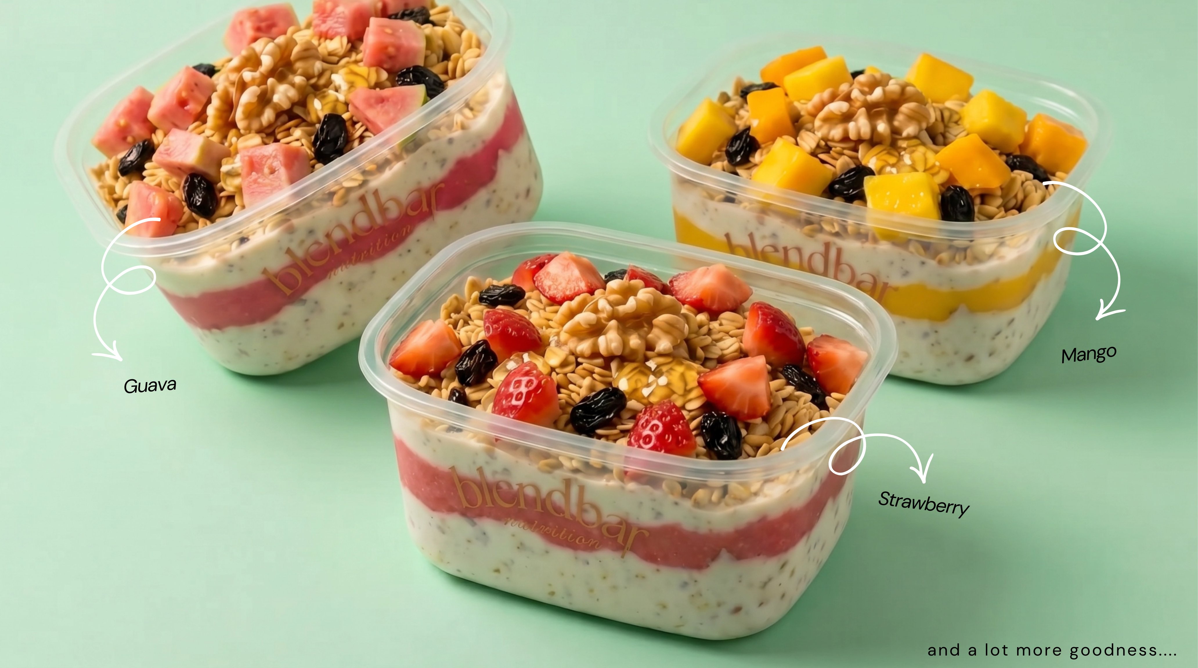 Blendbar yogurt bowls — Guava, Strawberry, and Mango